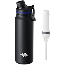 Membrane Solutions C3 Filtered Water Bottle, 32oz Stainless Steel Water Bottle with Replaceable UF+ACF Filter Cartridge, Portable Water Filter, Travel, Hiking & Camping for Drinking Water