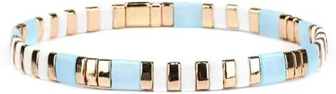 Splendid Iris Miyuki Tila Glass Beads Stretch Jasmine Premium Bracelet, Multicolor, One size