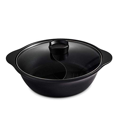 Shabu Hot Pot mit Teiler,zweiseitiger Yin Yang Antihaft-Druckguss aus Aluminium,Teiler aus Edelstahl für Induktionskochfeld-Gasherd