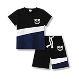 Klyatpxoen Size 11 12 Years Teen Boys Clothes 2 Piece Color Block Short Sleeve T-Shirt Tops & Shorts Set Fashion Teen Boys Summer Clothing Set Royal Blue(11-12Y)