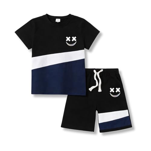 Klyatpxoen Size 11 12 Years Teen Boys Clothes 2 Piece Color Block Short Sleeve T-Shirt Tops & Shorts Set Fashion Teen Boys Summer Clothing Set Royal Blue(11-12Y)