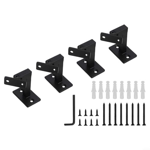 Besttoolifes Soporte de pasamanos ajustable para soporte de pasamanos montado en la pared, soporte de riel de escalera de hierro, soporte de montaje de pasamanos negro para interiores y exteriores
