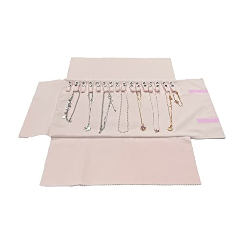 Unionplus Velvet Travel Jewelry Case Roll Bag Organizer For Necklaces Only, Pink #TOP1