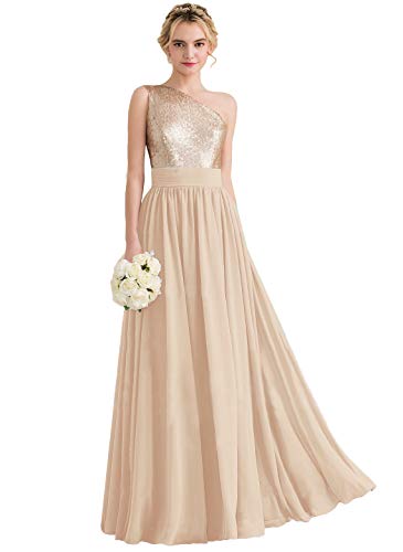 Clothfun-One-Shoulder-Sequin-Rose-Gold-Bridesmaid-Dresses-Long-2020-Chiffon-A-line-Formal-Dresses-for-Women-Champagne-8