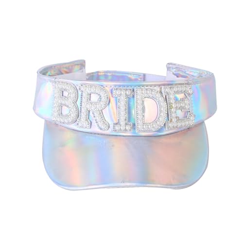 QBJMY Chapeau de mariée en PU argenté éblouissant, Arc-en-Ciel, Pare-Soleil for Enterrement de Vie de Jeune Fille et Mariage