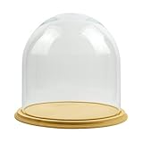 EMH Transparente runde Glaskuppel mit natürlichem Vintage-Holzsockel, H: 30 x 30 cm