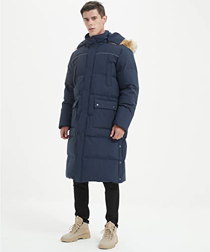 Image of Men's Long Down Coat Thickened Long Puffer Coat Maxi Down Jacket Navy Blue Down Parka