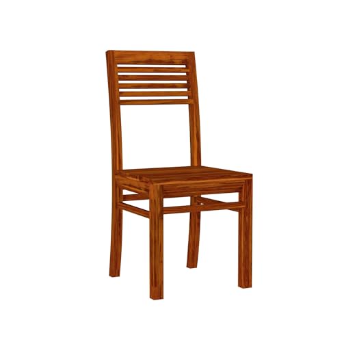 Image of 5 Line Wooden Dining Chairs Set of 2 for Kitchen & Dining Room, Two Seats, Solid Sheesham Wood, Honey Finish