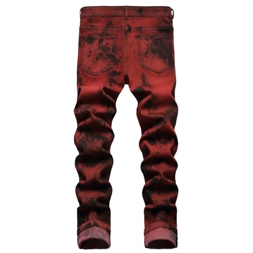 Men Tie and Dye Stretch Denim Jeans Slim Straight Pants Streetwear Trousers3