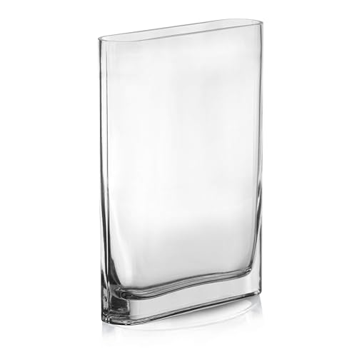 CYS EXCEL Glass Book Vase (H:12" Open:7"x2") Round Edge Oval Flower Vase Rectangular Wedding Centerpiece