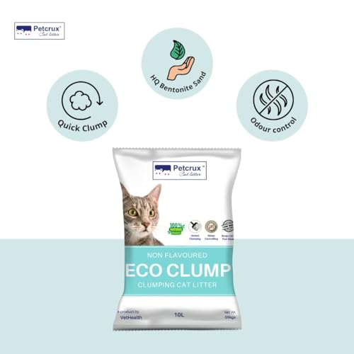 PetCrux Eco Clump Cat Litter 5Kg, 100% Natural Bentonite Odour Lock Unscented Clay, Dust Free, Single Pack