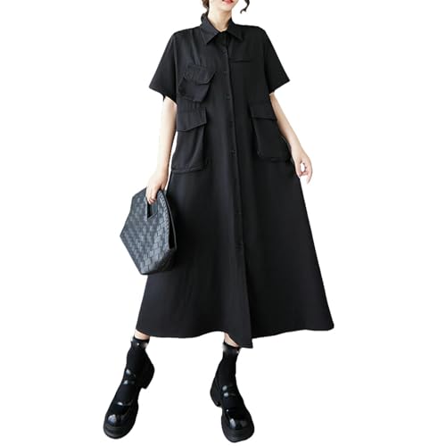Robe chemise élégante été fluide camoufle rondeurs style foncé chic