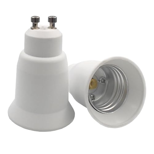2PCS Gu10 to E26 Adapter, GU10 to Standard Screw in Base E27 Socket Adapter Converter, Heat Resistant Material (GU10 to E26)