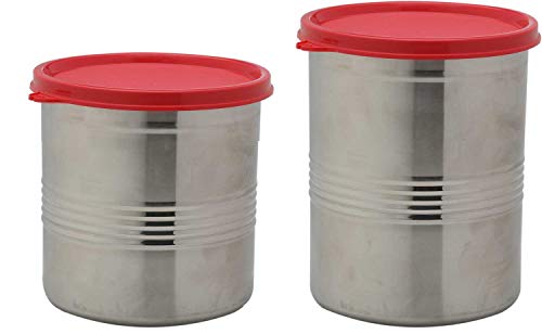 Signoraware Modular Steel Container Round 1000Ml+1500Ml, Set Of 2, Red