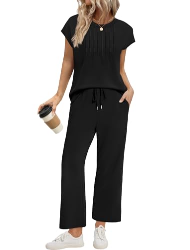 Image of Sampeel Two Piece Sets for Women Summer Vacation Outfits Cap Sleeve Tops Lounge Matching Sets Women Clothing