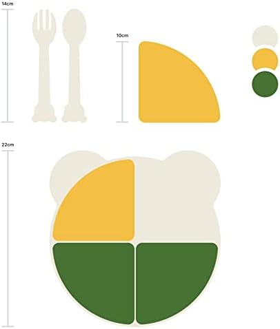 Tucklebery Buddy Mama Tabağı Seti, 1 Ayıcık Tabak 4 Kase Çatal-Kaşık, Bebek ve Çocuklar İçin Yemek Takımı, BPA İçermez, Bej Sarı Yeşil - Görsel 4