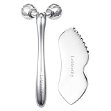LeMeeOly Stainless Steel Gua Sha Facial Tools Metal GuaSha Tool for Face Neck, Detailer Gua Sha Lymphatic Drainage Reduce Wrinkles Face Massage Tool, Gift for Women (Guasha & Face Roller)