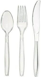 eMKay® 150 Pcs Heavy Duty Reusable Clear Plastic Cutlery Set [ 50 Spoons, 50 Forks, 50 Knives Set ] Perfect for for Birthday Parties Buffets Picnics BBQ's Weddings Camping