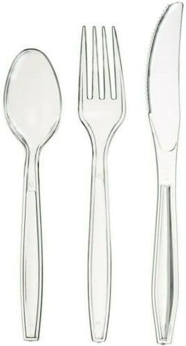 eMKay® 150 Pcs Heavy Duty Reusable Clear Plastic Cutlery Set [ 50 Spoons, 50 Forks, 50 Knives Set ] Perfect for for Birthday Parties Buffets Picnics BBQ's Weddings Camping
