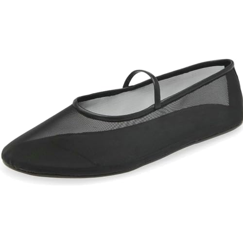 Mesh Ballet Flats for Women Ballerina Mary Janes Flats Embroidered Floral Nude Round Toe Pumps Comfortable Casual Shoes