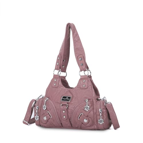 Image of Angel Kiss Purses for Women Small Hobo Shoulder Bags Vagen Leather Multi-Pocket Tote Bag with Zipper