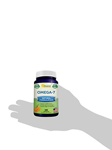 Purified Omega 7 Fatty Acids - 200 Capsules - From Natural Sea Buckthorn, Xl Vitamin Supplement, No Fish Burp, Vegan Omega-7 Palmitoleic Acid, Compare To Omega 3 6 9 For Complete Weight Loss Results #TOP7