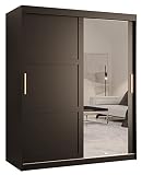 ABIKSMEBLE Armario con Puertas correderas Ramiro 2 150 Armario con Barra y Estante Armario con Espejo de Dormitorio (Negro Mate + Negro Mate, cajones: 0)