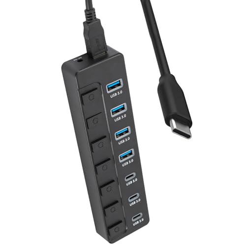 USB Cアダプター7ポートマルチスプリッター5GBPSデスクトップラップトップ用の個々のスイッチを使用した高速転送電源入力機能付きCアダプター