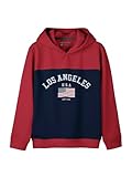 HELLCAT Color Blocked Cotton Blend Hoodie Sweatshirt for Boys Maroon 15-16 Years