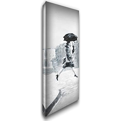 ArtDirect Woman in the Rain 9x18 Gallery Wrapped Canvas Museum Art by Atelier B Art Studio