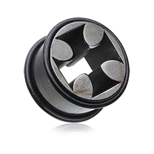 Blackline Iron Cross Solid Steel No Flare Ear Gauge Tunnel Plug Sold As Pair (5/8" (16mm))