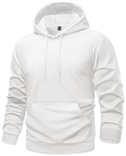 TACVASEN Mens Hoodies Pullover Midweight Athletic Fashion Sweatshirts Fleece Lined Water-resistant Casual Work Gym Hoodie with Pockets White XL