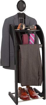 StorageMaid Clothes Valet Stand with Mirror â€“ Beautiful Hardwood Wardrobe Valet Stand for Clothes with Trouser Bar, Jacket Hanger, Tray Organizer, Tie & Belt Hook and Shoe Rack (Espresso)
