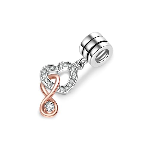 SBI Jewelry Abalorio de corazón Infinity Love Forever compatible con pulsera Pandora para mujeres y niñas, oro rosa brillante, plata, piedra natal, cumpleaños, aniversario, No es una piedra preciosa