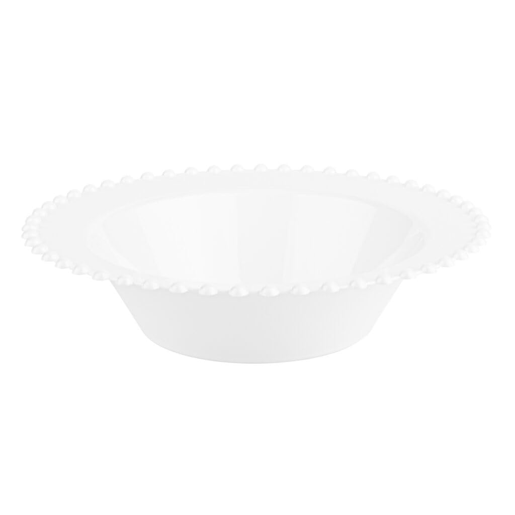 EcoQuality 12 oz White Plastic Round Bowls with White Beaded Rim - Disposable Plastic Soup Bowls, Heavy Duty Plastic Salad Bowls, Dessert Bowl for Baby Showers, Weddings, Birthday Party (20)