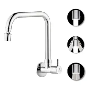 ENICET Brass Sink Tap for Kitchen, Extended Spout, Wall Mount, Chrome Finish, with Wall Flange, Kitchen Sink Tap Medium & Heavy 1 & 2 Flow (Sink Cock Heavy 2 Flow) (Florentine Sink Cock 2 Flow)