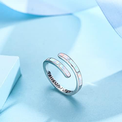 Faith Hope Love/I Can Do All Things Ring 925 Sterling Silver Blue Opal Ring Adjustable Rings for Women Opal Jewellery for Girls Women
