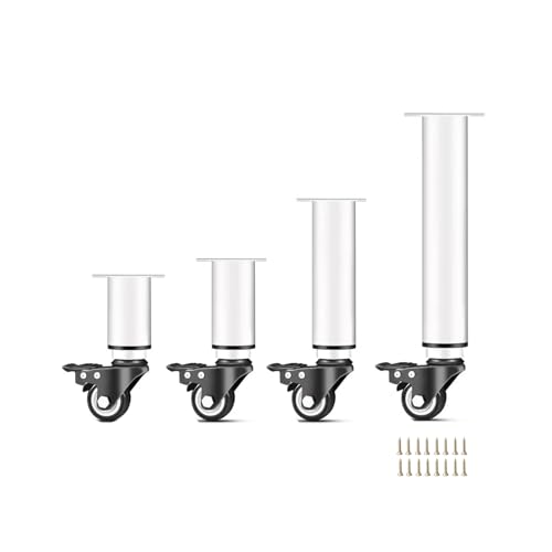 XLHWJCP Lot De 4 Pieds de Table Réglables en Hauteur avec roulettes Universelles et Freins, Robustes, pour Tables Basses, Canapés, Tables de Camping, avec Vis (White,14-17cm)
