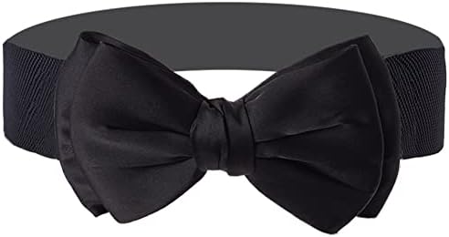 Dorchid Women Stretchy Cinch Bowknot Wide Belt for Girls Lady Solid Color Clip On Black M