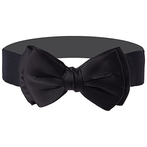 Dorchid Women Stretchy Cinch Bowknot Wide Belt For Girls Lady Solid Color Clip On Black M #TOP29