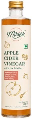 Miresi Apple Cider Vinegar with Mother (500 ml) | Glass Bottle Packaging | Infused with 2x Mother, Ginger, Garlic, Lemon, and Raw Honey | Unfiltered & Unrefined | Supports Weight Loss | Promotes Skin Hydration