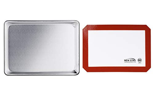 New Star Foodservice Commercial 18-Gauge Aluminum Sheet Pan & Silicone Baking Mat Set, 9 X 13 Inch (Quarter Size)