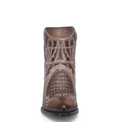 Cuadra Women's Bootie in Genuine Leather with Embroidery and Zipper Brown, 3F48RS3