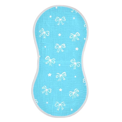 Baby Burp Cloths, Soft Absorbent Burping Cloths for Babies, Cotton Milk Spit Up Rags, Large Size for Newborns, Baby Boys and Girls (Blue Bow Pattern)