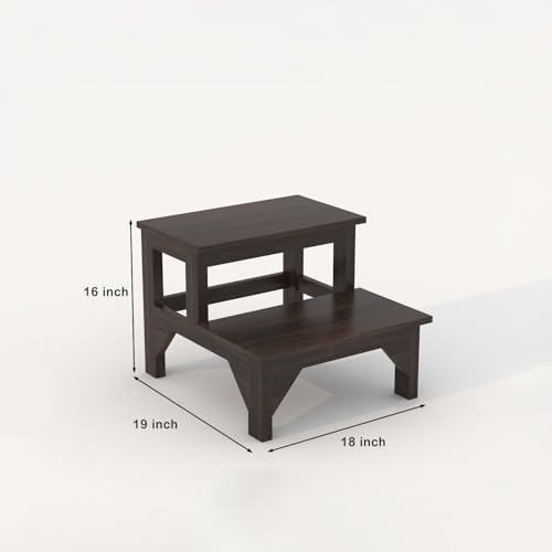Image of CRAFT D ARTS Solid Sheesham Wood Double Step Stool for Kitchen | Two Step Stool for Adults and Kids | Heavy Duty for Kitchen, Bathroom | (Walnut Finish)
