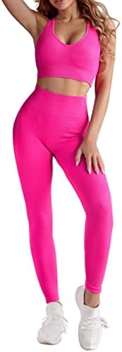 DYD Women's Workout Sets 2 Piece Outfits Seamless Racerback Sport Bra High Waist Yoga Gym Leggings Track Suits Set