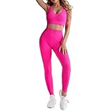 DYD Women's Workout Sets 2 Piece Outfits Seamless Racerback Sport Bra High Waist Yoga Gym Leggings T