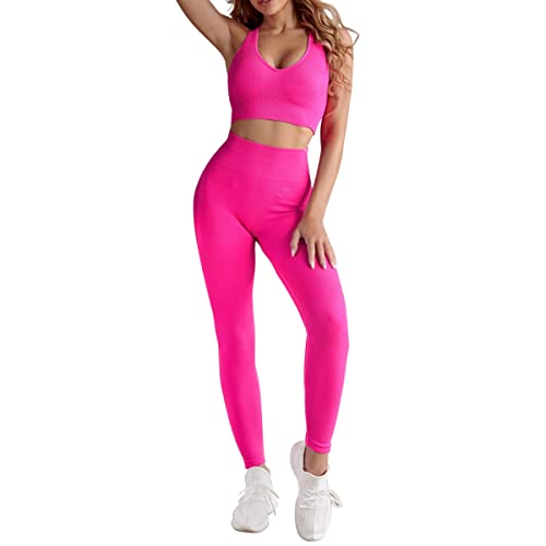 Dyd Women's Workout Sets 2 Piece Outfits Seamless Racerback Sport Bra High Waist Yoga Gym Leggings Track Suits Set #TOP7