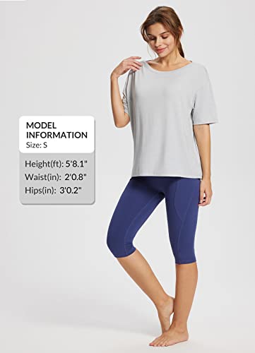 Baleaf Women's Cotton Short Sleeve Tops Loose Fit Shirts Workout Yoga Athletic Casual With Boat Neck Curved Hem Grey L #TOP4