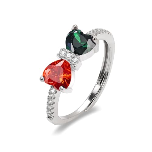 Raicegs Silver May July Birthstone Rings for Women Heart Cubic Zirconia Gemstone Adjustable Ring Personalized Jewelry Dainty Birthday for Her Mom